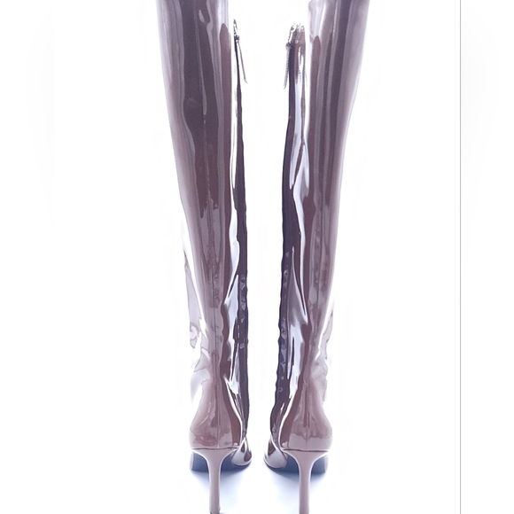 Black Suede Studio Liz Stiletto Heel Boots Patent Leather Knee High Size 42 - Picture 8 of 13